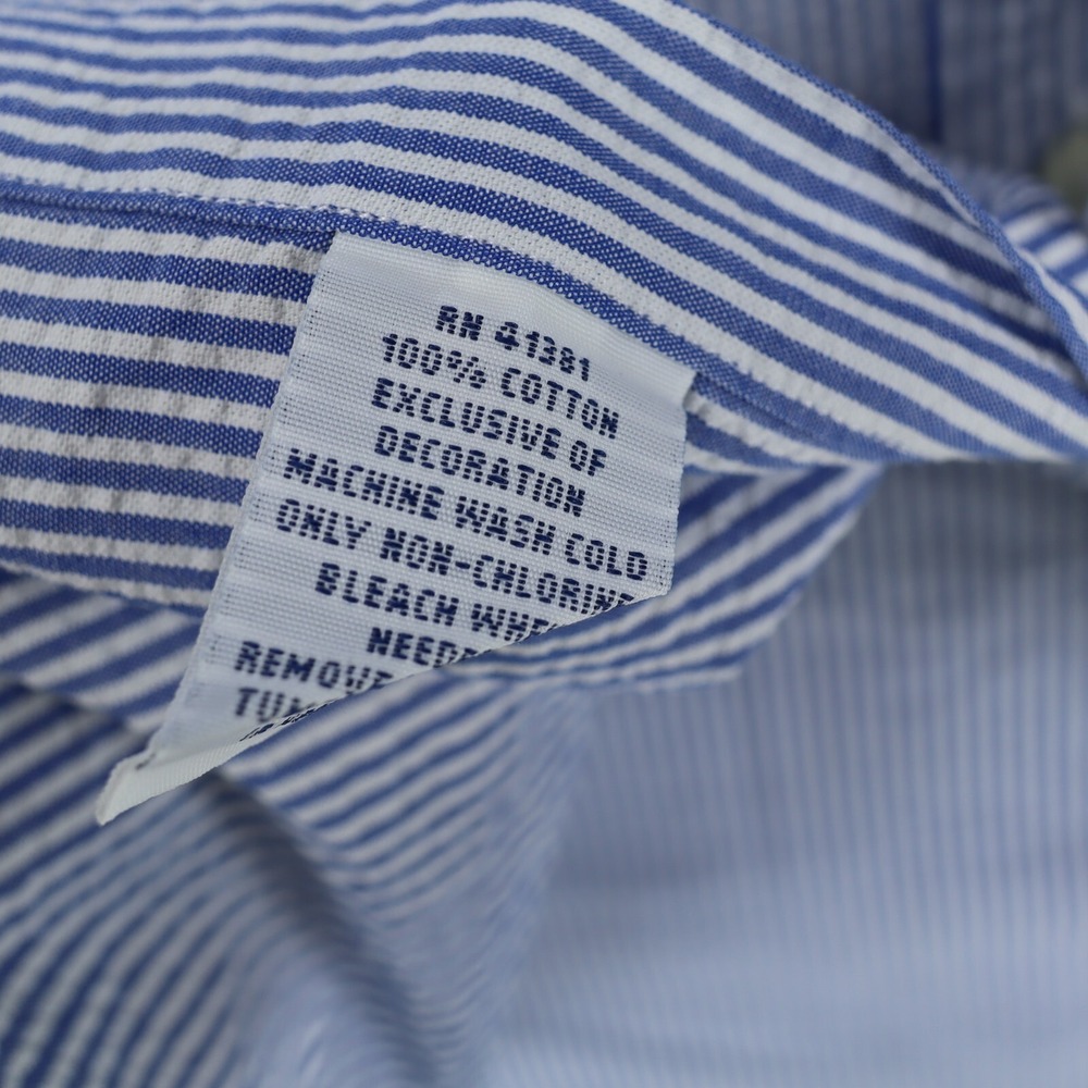 Ralph Lauren Seersucker Shirt Men XL Blue White Striped Short Sleeve Embroidered - Picture 4 of 7